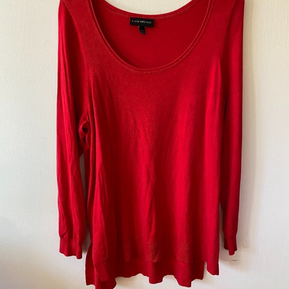 Lane Bryant Sweater Womens Size 14 Scoop Neck Red Holiday‎ Oversized
